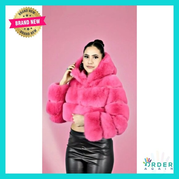 Faux Fox Fur Hooded Bolero Cropped Jacket Luxury Winter Chic Layered - Picture 5 of 5